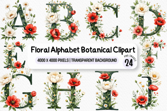 Download Floral Alphabet Botanical Clipart PNG - Alphabet Collection
