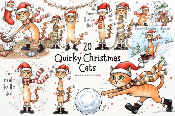 Download Quirky Doodle Christmas Cat Clipart - Premium Resources
