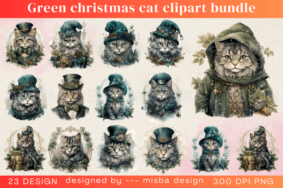 Download Green Christmas Cat Clipart Bundle - Premium Bundle