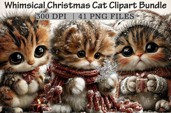 Download Whimsical Christmas Cat Clipart Bundle - Christmas cat clipart Collection
